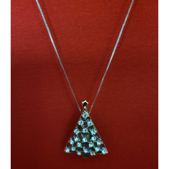 Liz Claiborne Christmas Tree Pin Mother of Pearl with Rhinestones Brooch - Picture 5 of 9